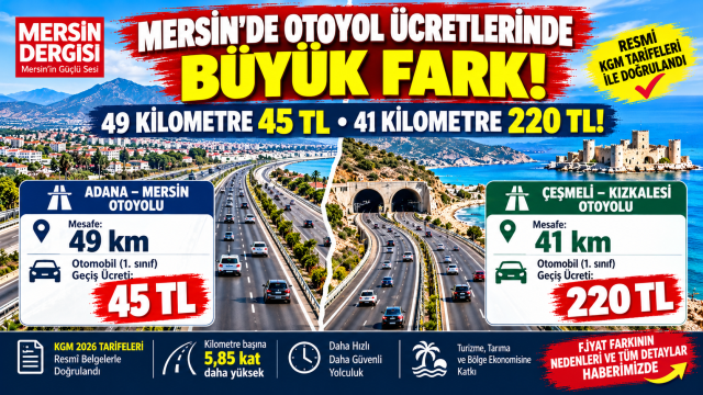 Mersin’de Otoyol Ücretlerinde Büyük Fark: 49 Kilometre 45 TL, 41 Kilometre 220 TL!