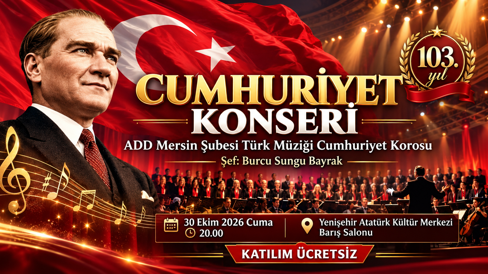 ADD Mersin Şubesi’nden Cumhuriyet’in 103. Yılına Özel Ücretsiz Konser